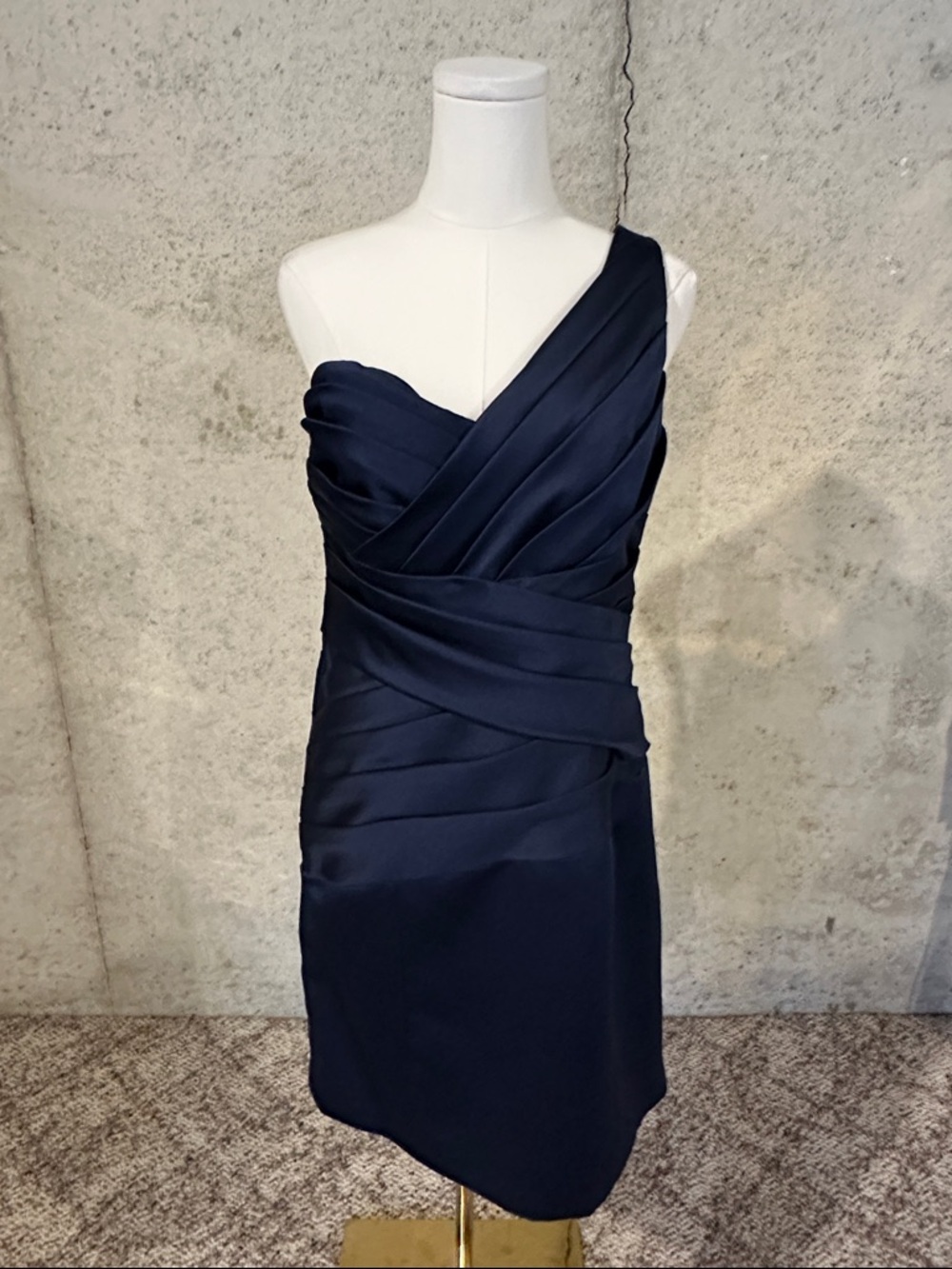 Alfred Angelo Navy One Shoulder Draped Cocktail Formal Dress Elegant Size